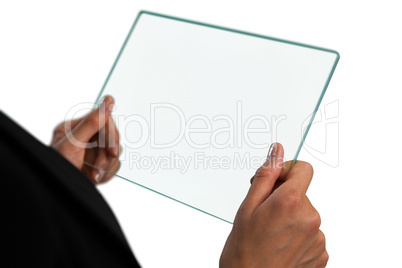 Cropped image of businesswoman holding glass interface