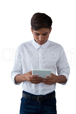 Boy using digital tablet