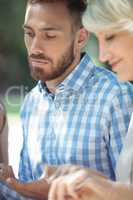 Couple interacting with each other while having meal