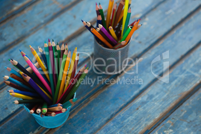 Color pencils arranged in pencil holder