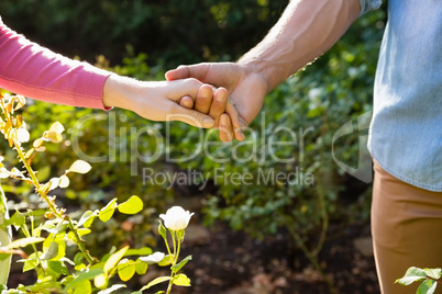 Mid-section of couple holding hands