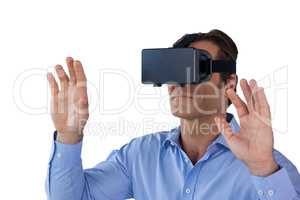 Close up of businessman gesturing while wearing vr glasses