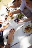 Group of friends having lunch in a restaurant