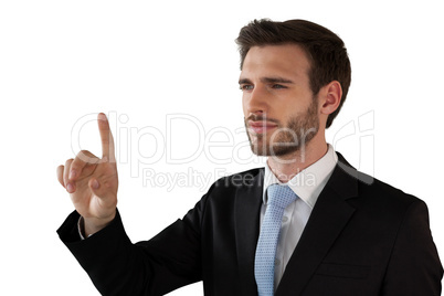 Mid adult businessman with stubble using invisible interface