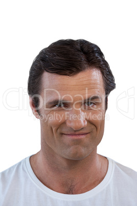 Portrait of mature man making face
