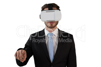 Businessman in black suit wearing vr glasses