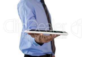 Side view of businessman with tablet computer