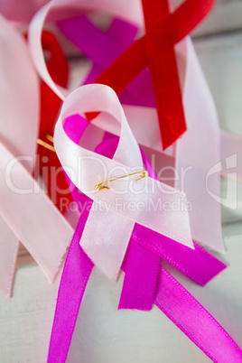 High angle view of various Cancer Awareness ribbons