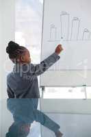 Confident businesswoman giving presentation on whiteboard