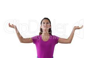 Girl standing with hands raised