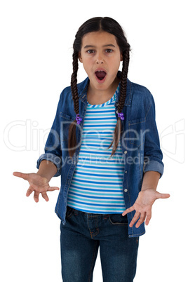 Cute girl surprised against white background