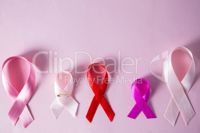 Close-up of various awareness ribbons