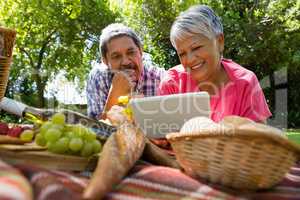 Senior couple using digital tablet