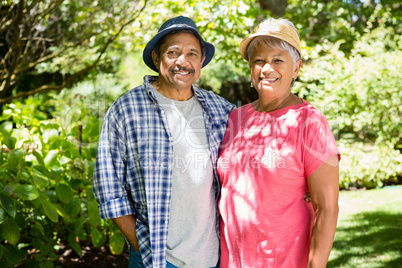 Happy senior couple enjoying in garden