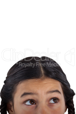 Girls eye and nose against white background