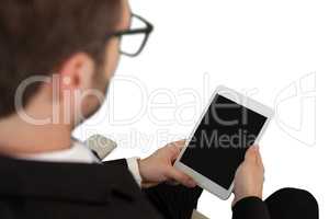 High angle view of businessman using digital tablet