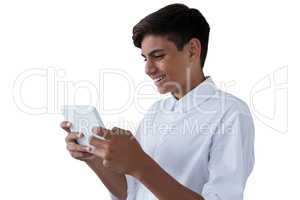 Boy using digital tablet