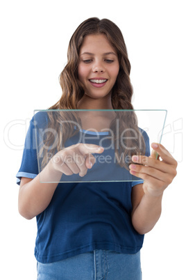 Girl using a glass digital tablet