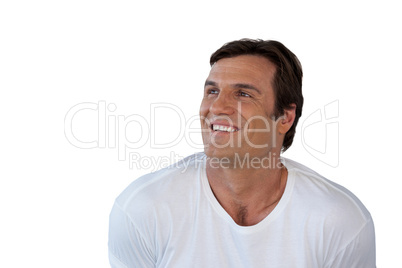 Close-up of thoughtful smiling mature man looking away