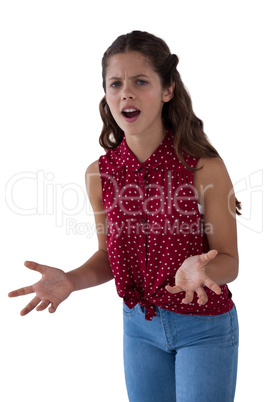 Teenage girl standing against white background