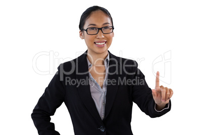 Portrait of smiling businesswoman using invisible interface