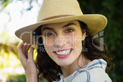 Portrait of smiling woman in garden