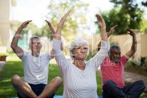 Senior people exercising with arms raised