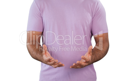 Mid section of muscular man advertising invisible product