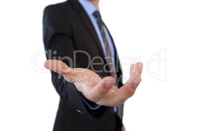 Side view of mid adult businessman gesturing