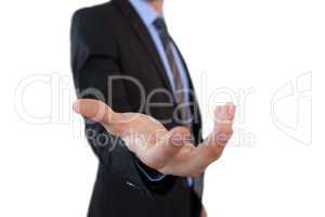 Side view of mid adult businessman gesturing