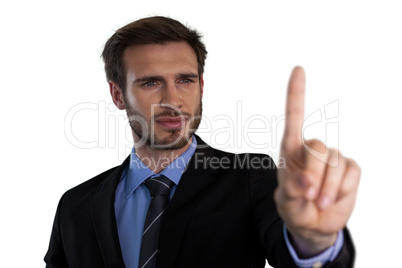 Close up of businessman selecting over invisible interface