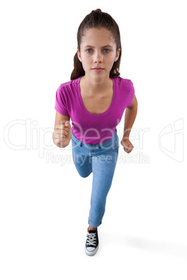 Girl running against white background