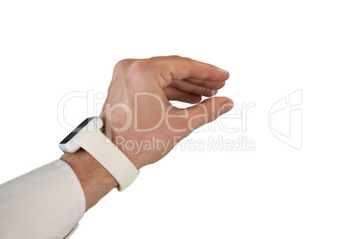 Cropped hand of businessman holding invisible product