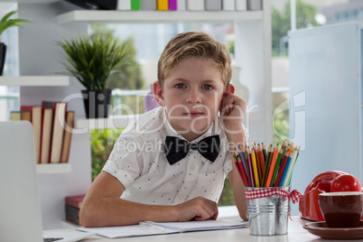 Portrait of businessman making report at desk