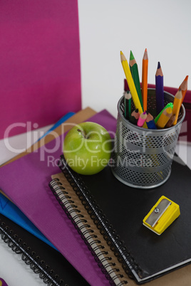 School supplies arranged on white background