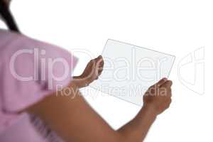 Girl using a glass digital tablet