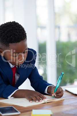Businessman writing on diary