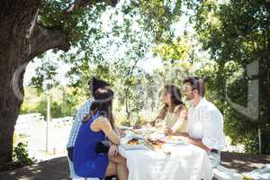 Group of friends interacting with each other while having lunch together