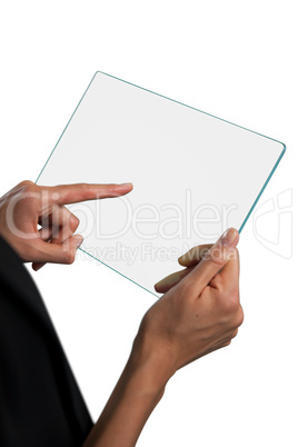 Cropped hand on businesswoman touching lass interface