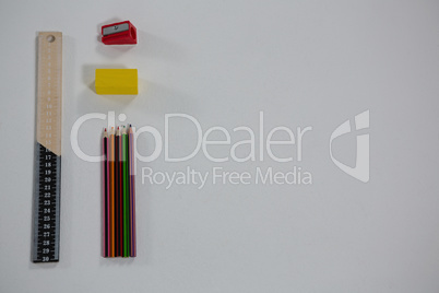 Various supplies arranged on white background