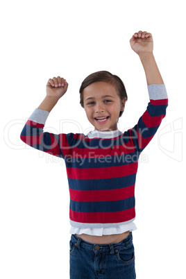 Happy boy posing against white background