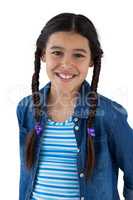 Smiling cute girl standing against white background