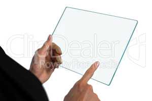 Cropped image of businesswoman touching glass interface