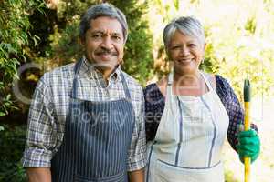 Senior couple standing in garden on a sunny day