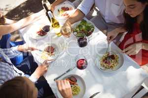 Group of friends having lunch in a restaurant