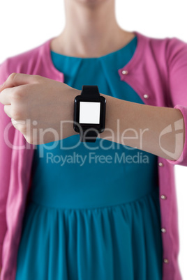 Teenage girl showing her smartwatch