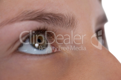 Girls eye and nose against white background