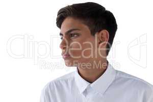 Teenage boy against white background