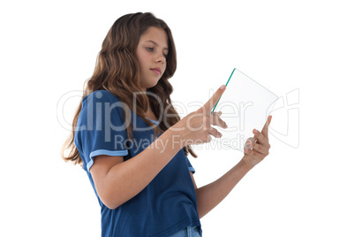 Girl using a glass digital tablet