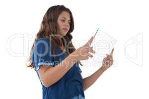 Girl using a glass digital tablet